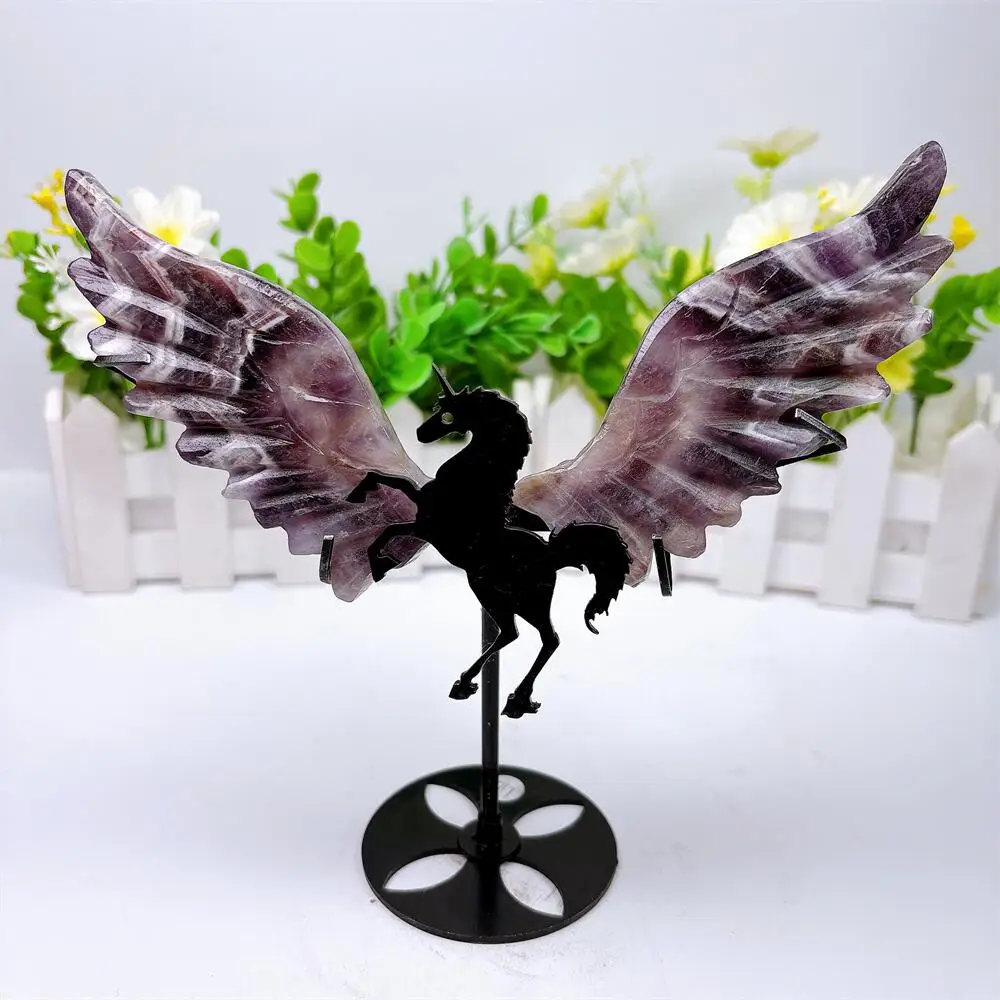 

Натуральный аметистовый кристалл в форме единорога с крыльями, резной, целебный, для Рейки, кварцевый камень, 1 пара, для домашнего декора и подарков