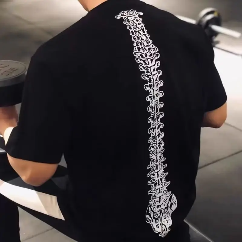 Y2K Techwear Summer New Gym Sport Black T Shirt Gym Clothing Man Skeleton Printed Short Sleeve T-shirt Mens Camiseta Gym Hombre