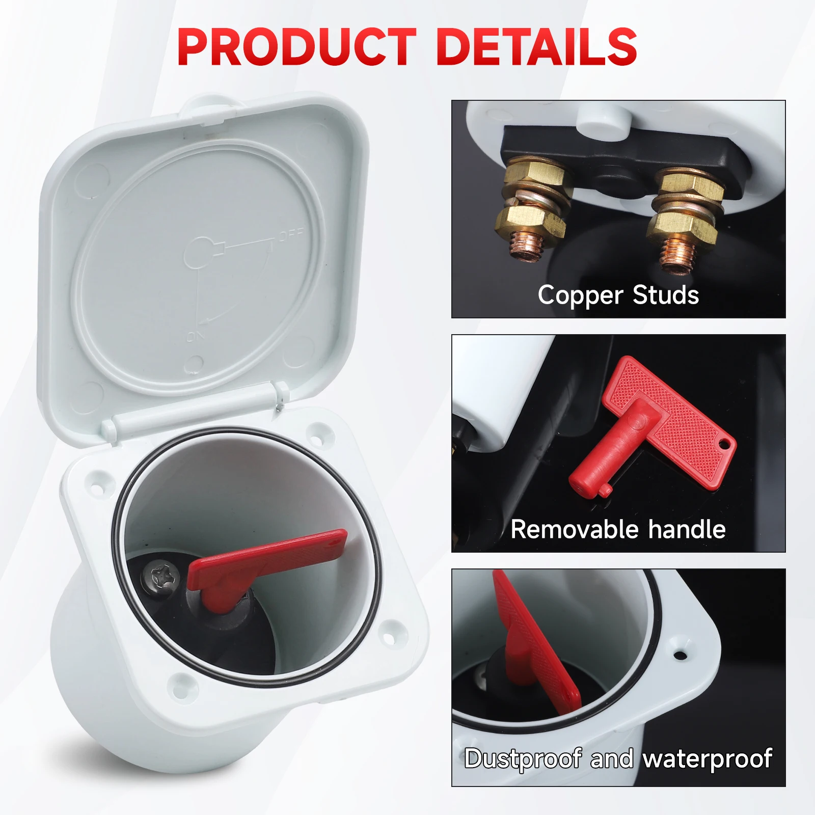 275A 12V-24V Battery Isolator Main Power Disconnect Switch M8 Stud White Enclosed Removable Key For Marine Boat RV Caravan ABS