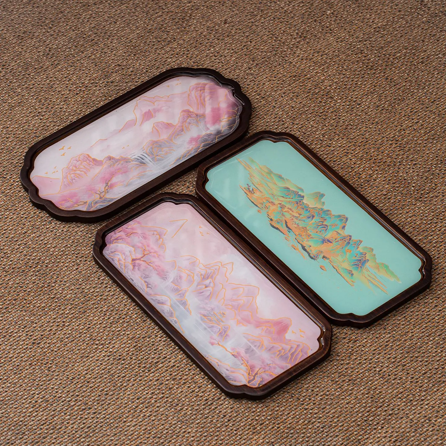 Portable temperature-sensitive color-changing small tea table Nanzhu bottom dry brewing tray Guofeng landscape tea tray