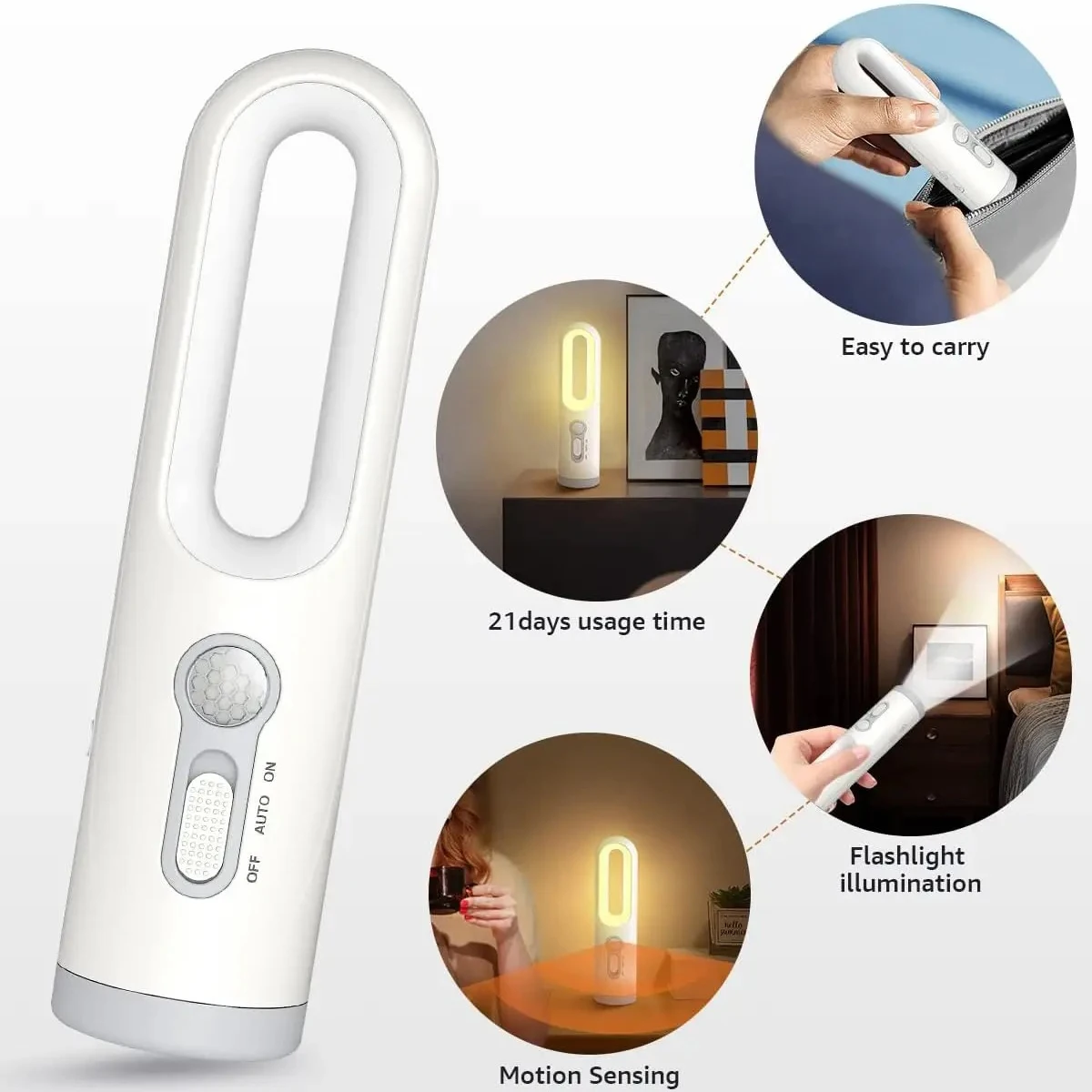 LED Night Light 3 modes d'éclairage lampe de poche lampe de poche portable Bureau chambre à coucher sports de plein air Smart White warm Home light