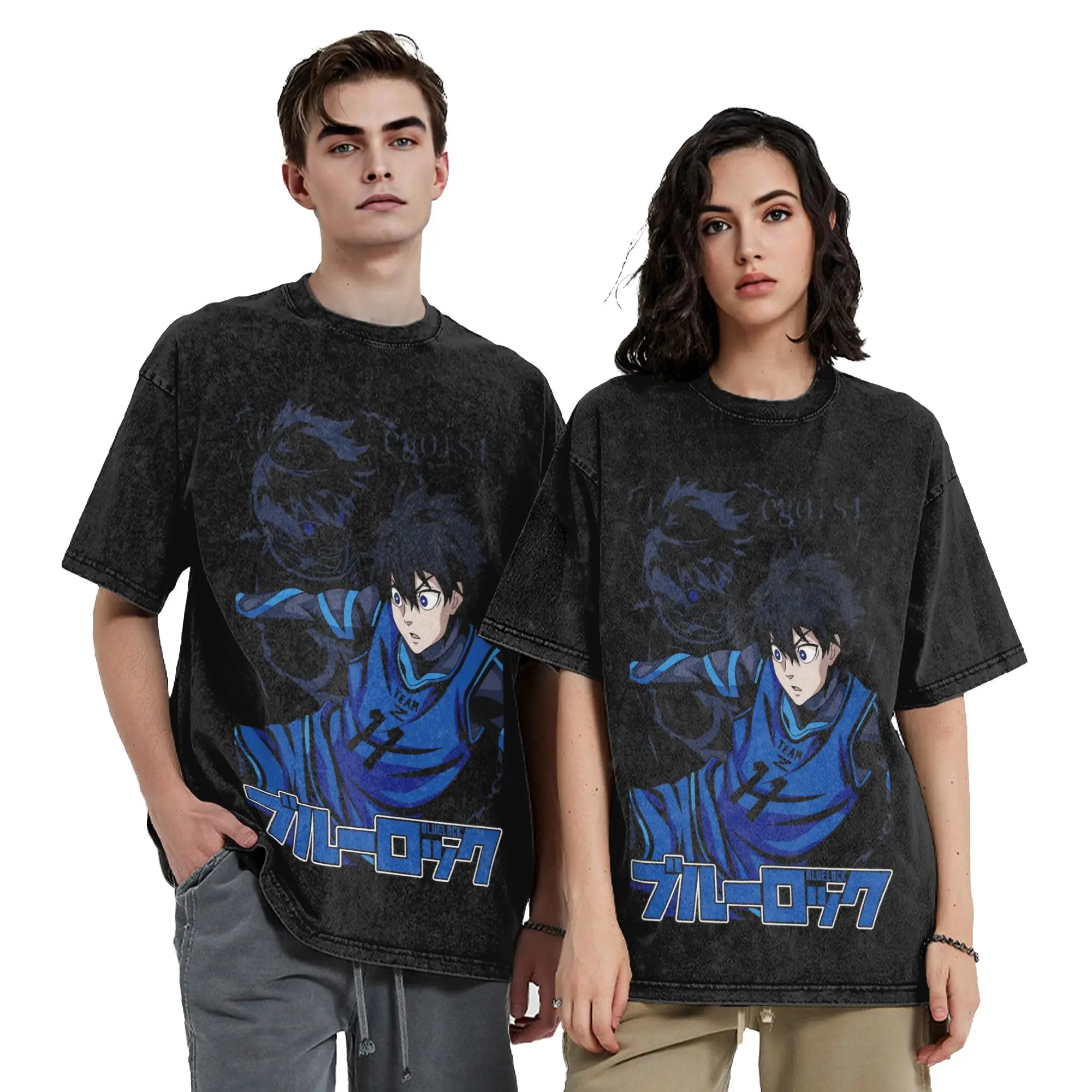 Yoichi Isagi Blue Locks Washed T Shirt Streetwear Cool T-Shirts  Tees Tops for Men Women Short Sleeve Street Graphic Printed