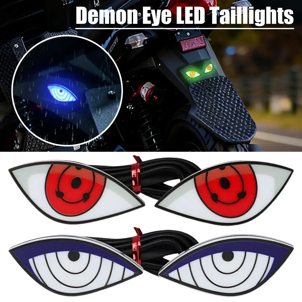 1Pair Motorcycle LED License Plate Light Devils Eyes Lamp Reflective Car Warning Decoration Signal Tail Decoration Creative I9Z1