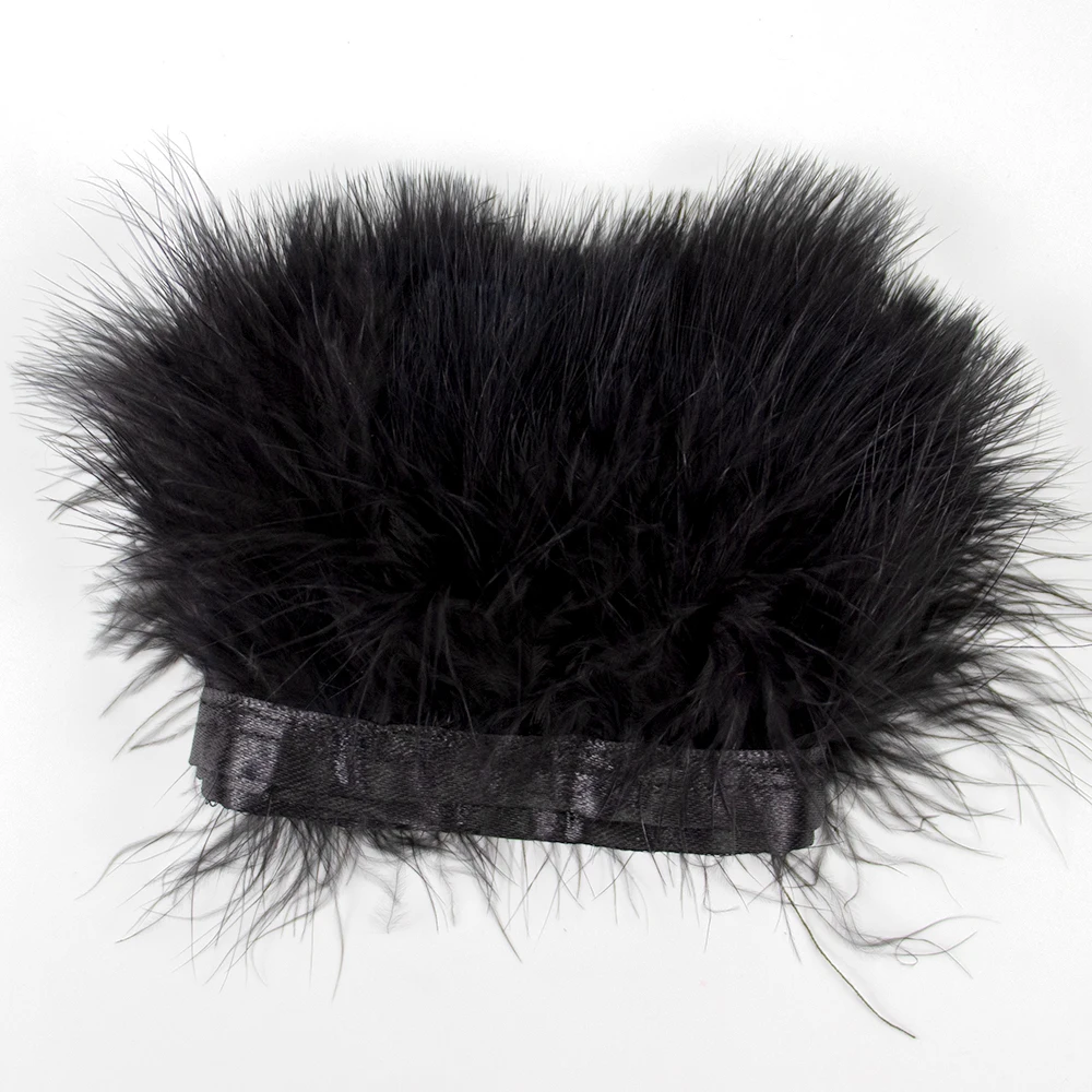 Black Fluffy Marabou Turkey feather trim Sofy Decoration Ribbon for Wedding Party Dress Clothing Sewing Accessory 1 Meters 4-6CM