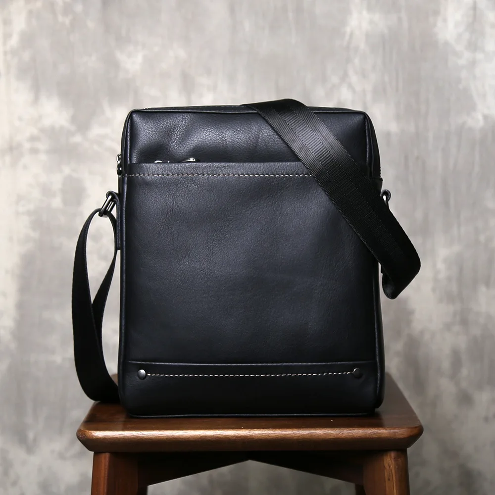 Men Genuine Top Layer Cowhide Vertical Crossbody Bag Casual Business Shoulder Leather Bag