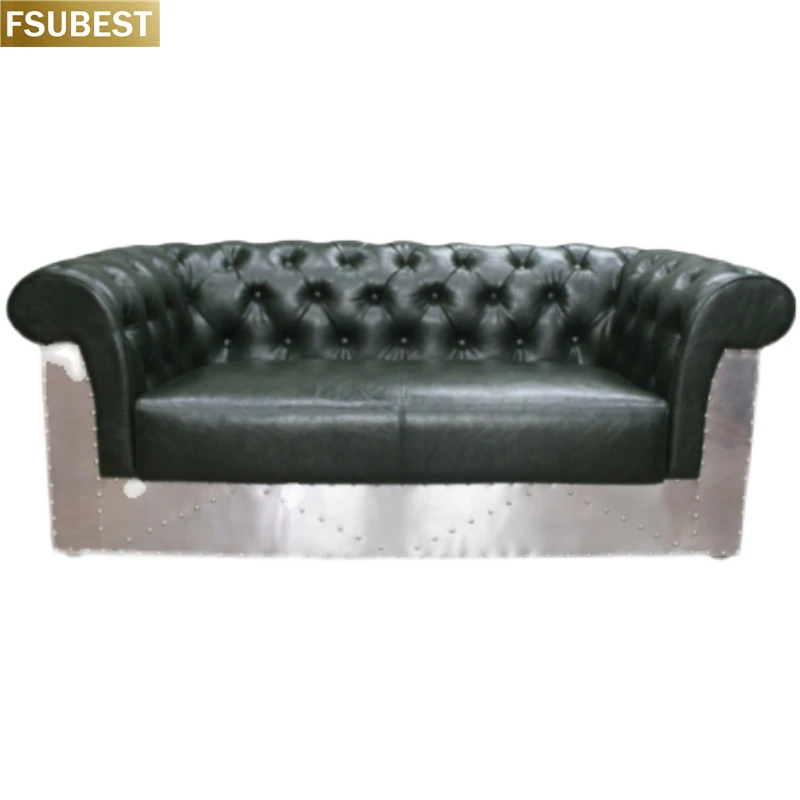 

Modern Chesterfield Style 3 Seater Bar PU Sofa Furniture Retro Industrial Button Tufted Reddish Brown Leather Sofa