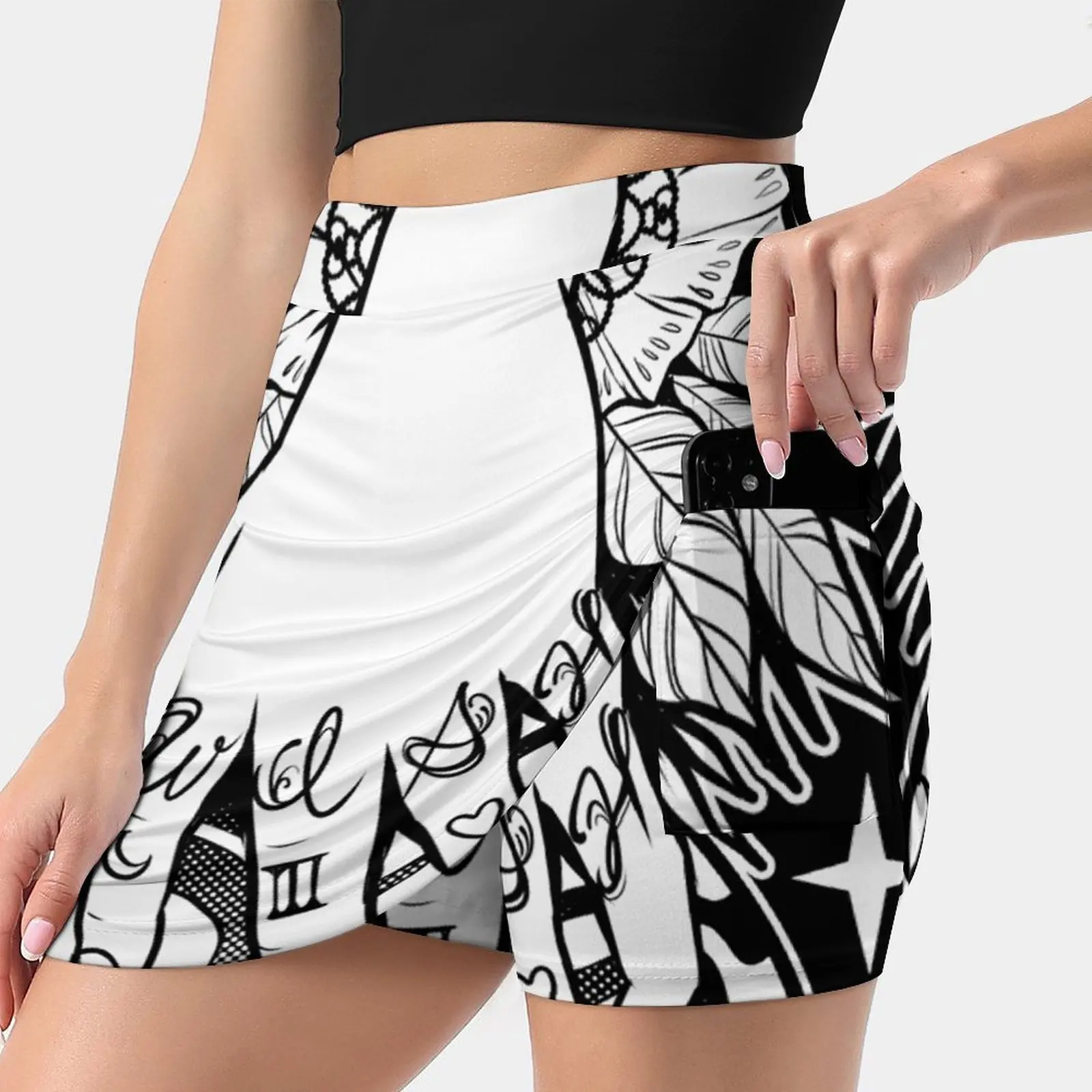 

Crystal Ball Monochrome Women'S Fashion Sporting Skirt With Pockets Tennis Golf Running Skirts Black White Monochrome Ink Dark