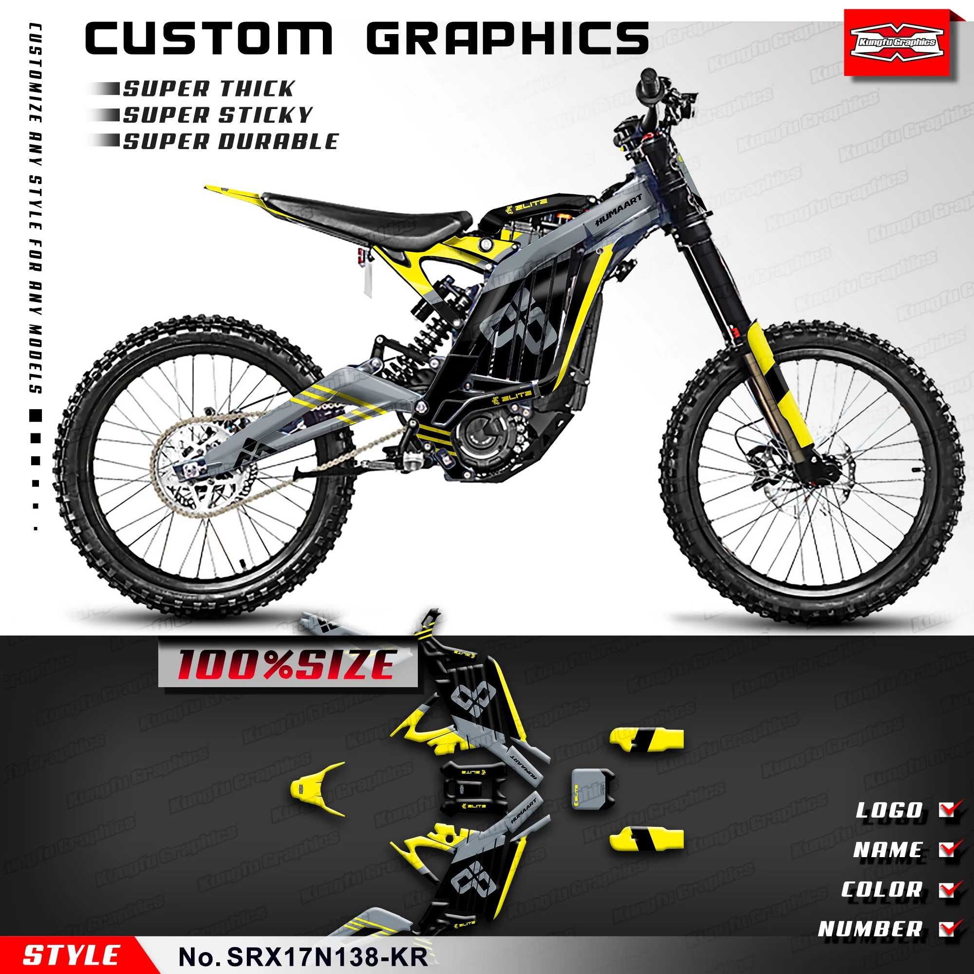 

KUNGFU GRAPHICS Adhesive Sticker Vinyl Decal for Sur-Ron Light Bee X/S Electric Bike, SRX17N138-KR