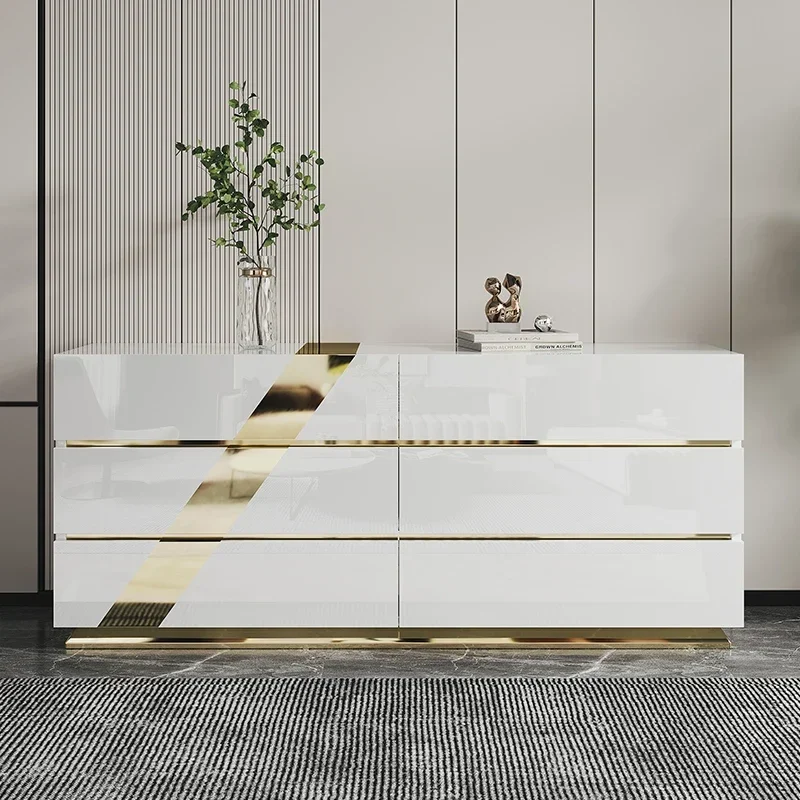 

Italian light luxury six-chest cabinet modern minimalist white bedroom TV storage chest of drawers