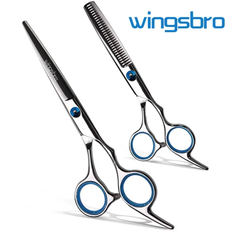 wingsbro Juego de tijeras para el cabello de 6,5 pulgadas y 2 piezas, tijeras rectas y tijeras para adelgazar, tijeras para cortar el cabello para hombres, mujeres y niños
