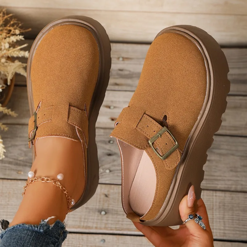 شباشب منزلية نسائية موضة 2025 بمقدمة مستديرة ربيعية سميكة القاع مسطحة فاخرة مريحة لطيفة بكعب عالي فستان أحذية غير رسمية بنمط جديد #4