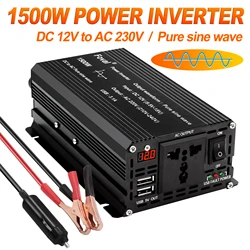 DC12V to AC220V Pure Sine Wave Inverter 1000W/1500W/2200W/2600W/3000W LED Voltmeter Converter Transformer Universal EU Socket