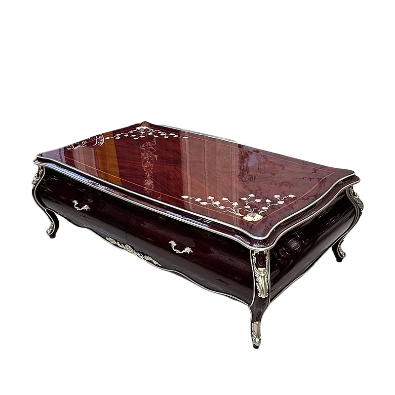 

Европейский журнальный столик из цельного дерева, роскошный резной прямоугольный стол на вилле, мебель для гостиной, краска для фортепиано