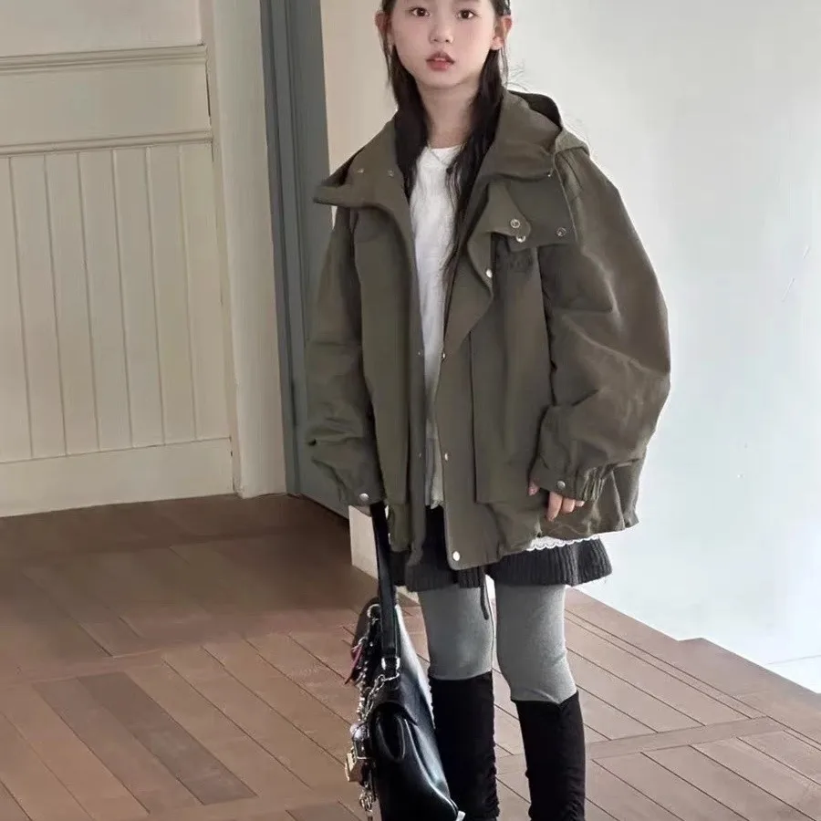 Girls Fashion Hooded Windbreaker 2026 Spring Autumn New Kids Casual Thin Coat Older Girls Lightweight Jacket Children Clothing