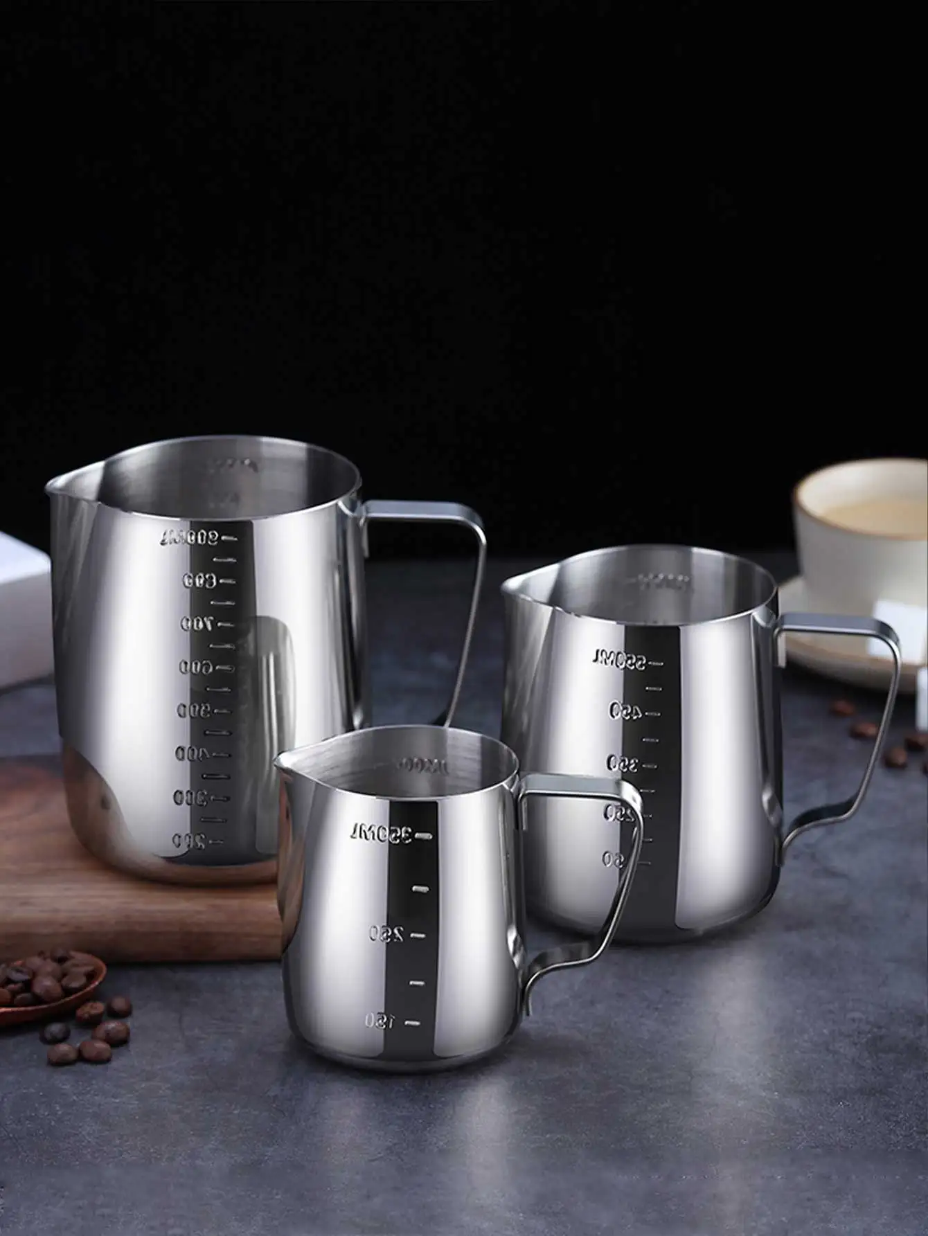 WORTHBUY Milk Frothing Jug Espresso Coffee Cup With Scale Thickened Stainless Steel Milk Pitcher For Latte Art Coffee Accessorie