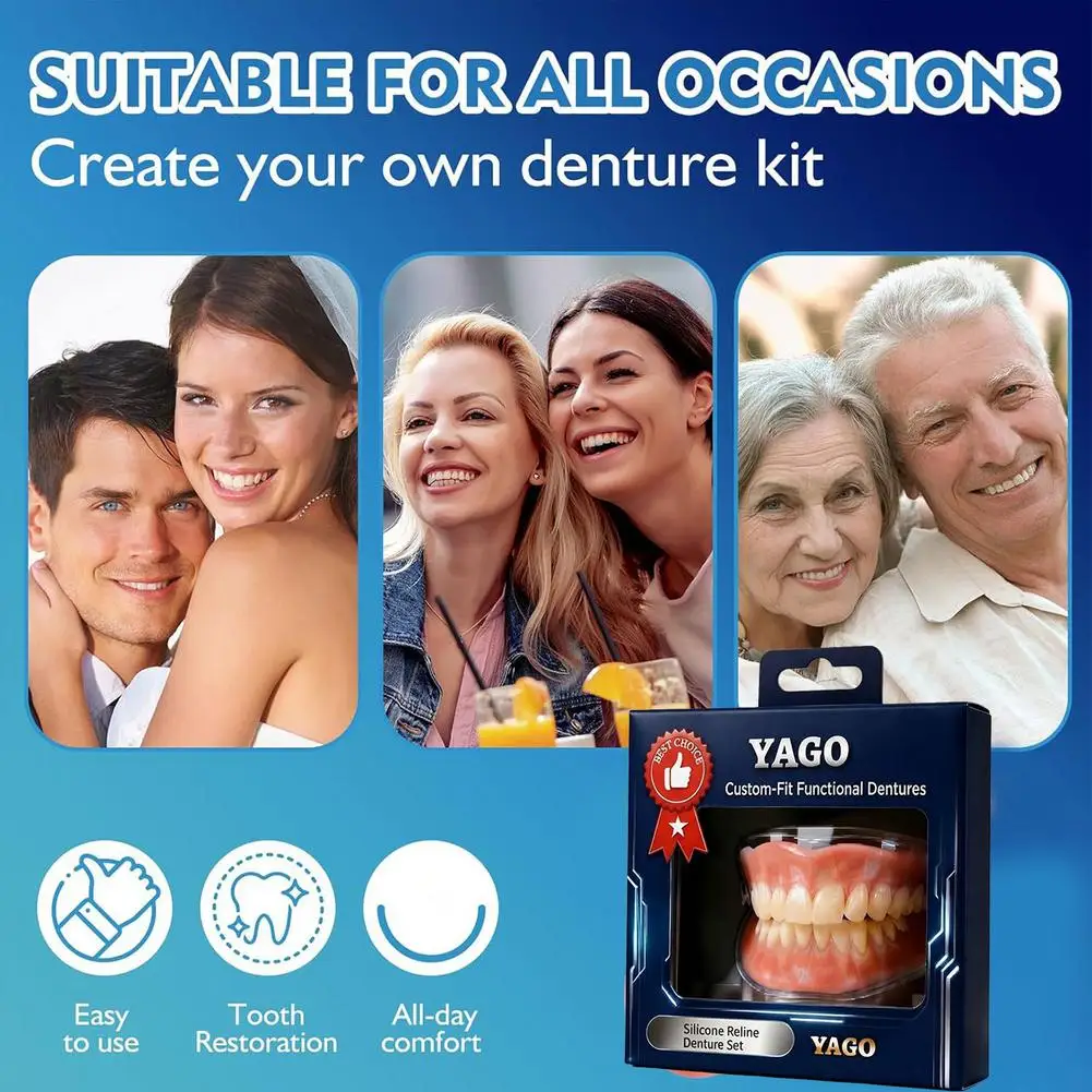 Temporary Cosmetic Dentures Upper and Lower Arches Set Instant Smile Thermal Fit Fake Teeth for Interviews and Photos