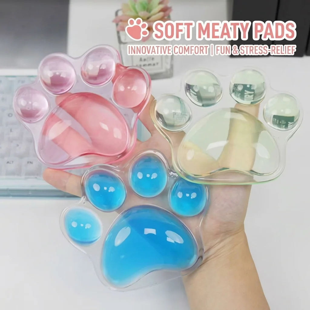 Transparent Cat Paw Mouse Pad Wrist Rest Soft Silicone Jelly Wrist Support Cushion Ergonomic Hand Pillow for Office Laptop Girls