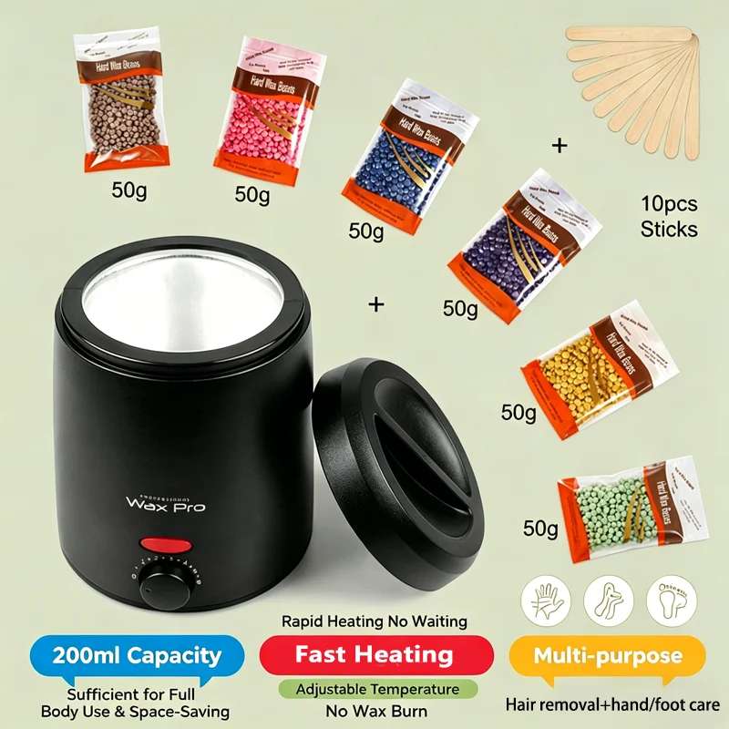 

2026 Professional 200ml Wax Warmer Kit, Fast Heating for Paraffin Wax Beans Beads, Portable Home Depilatory Epilator Tool