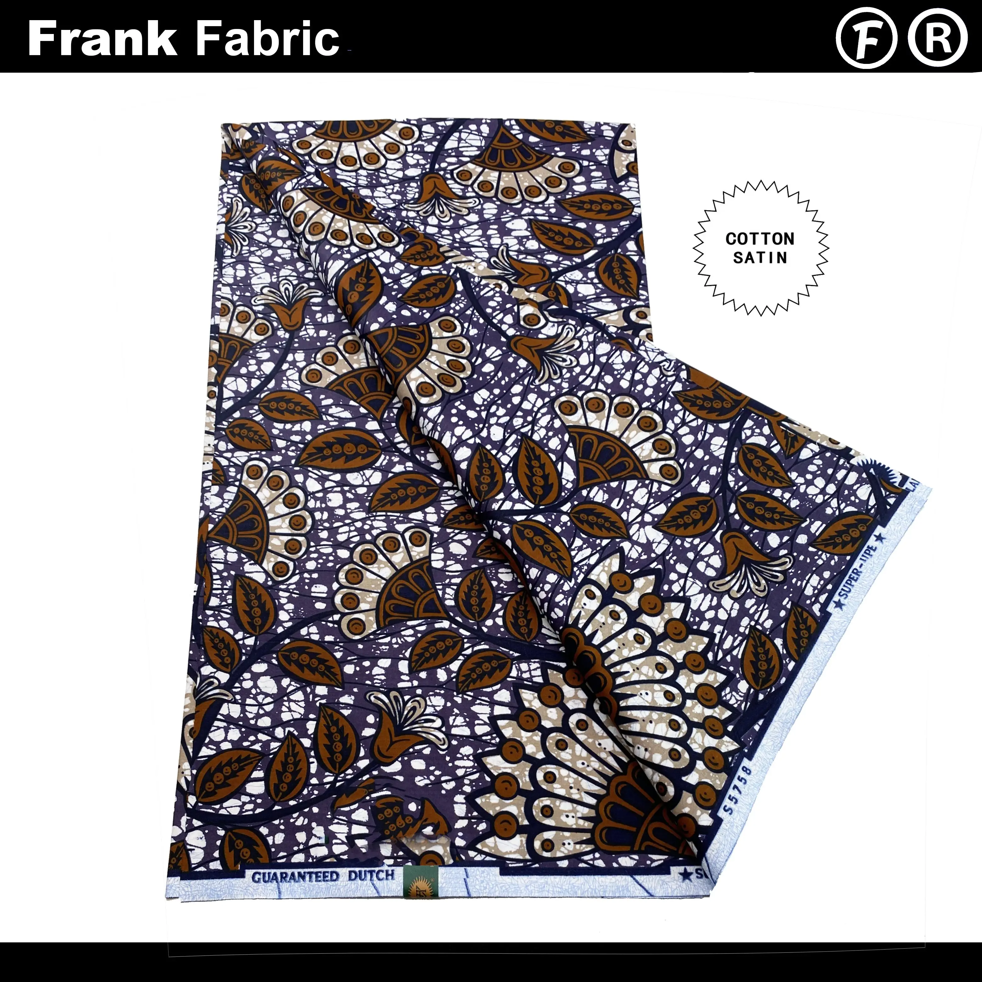 

100%Original Super Dutch African Wax Print Fabrics 6 Yards Genuine Ankara Hollandais Fabric For Dress With QR Code VLS0907.004