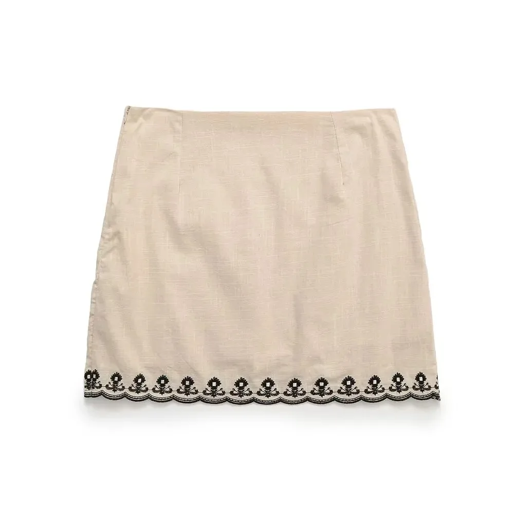

ZBZA Summer New Women's Faion Skirt Embroidery Hanging Ne Line Top Polyester Material 8203 Sli Ensemble