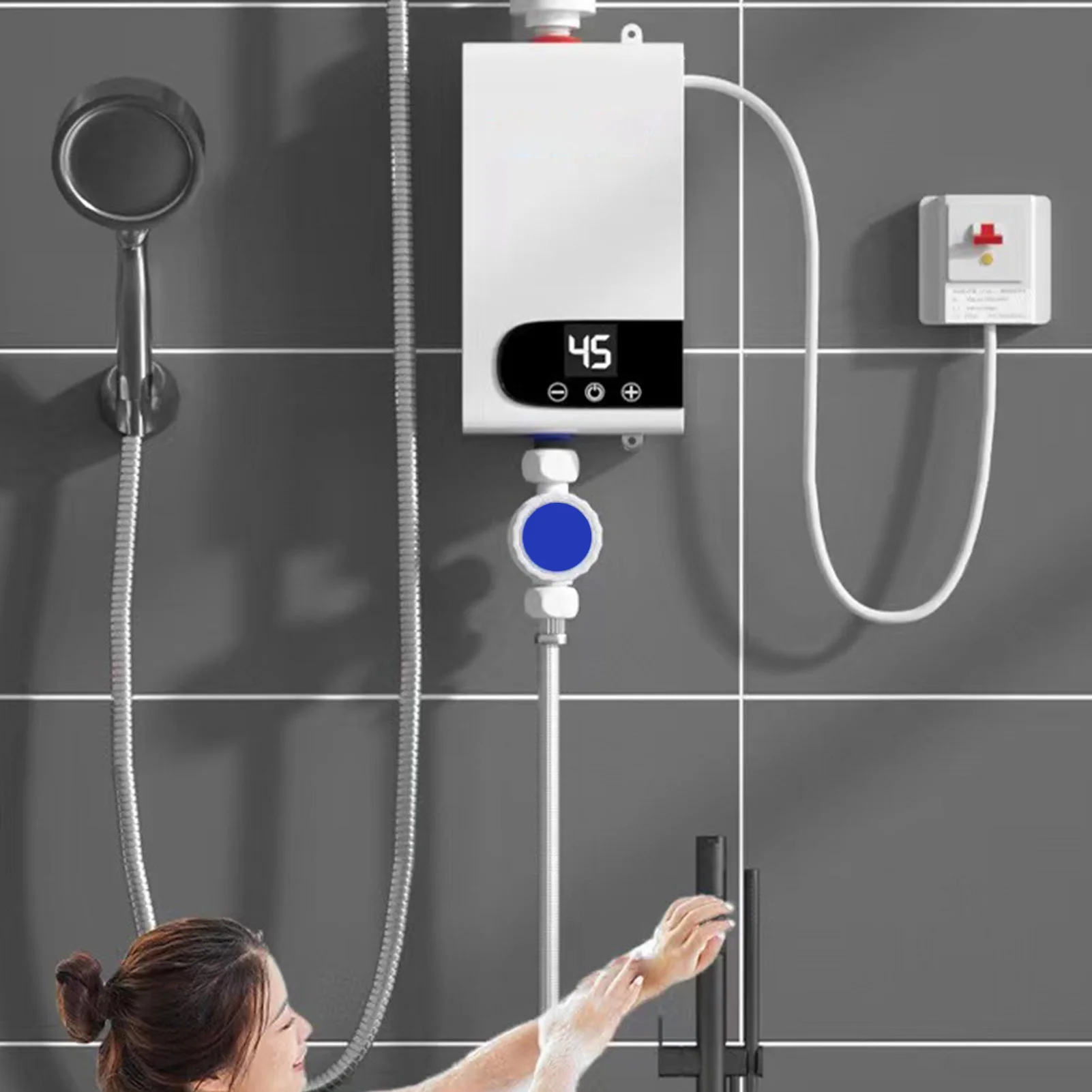 4500W Electric Tankless Water Heater Instant Hot Shower Heater for Bathroom Toilet Sink