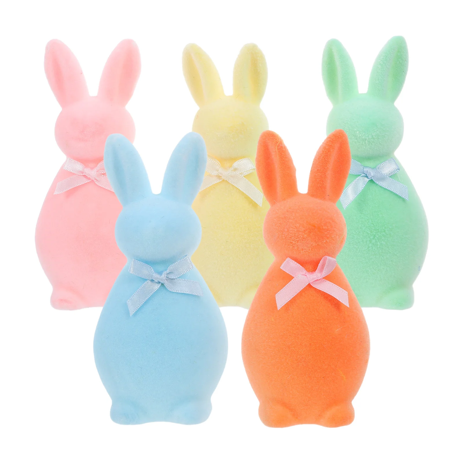 

5Pcs Decorative Flocked Bunnies Realistic Animal Statues for Easter Bunny Tabletop Decoration Yard Garden Indoor Shelf Display