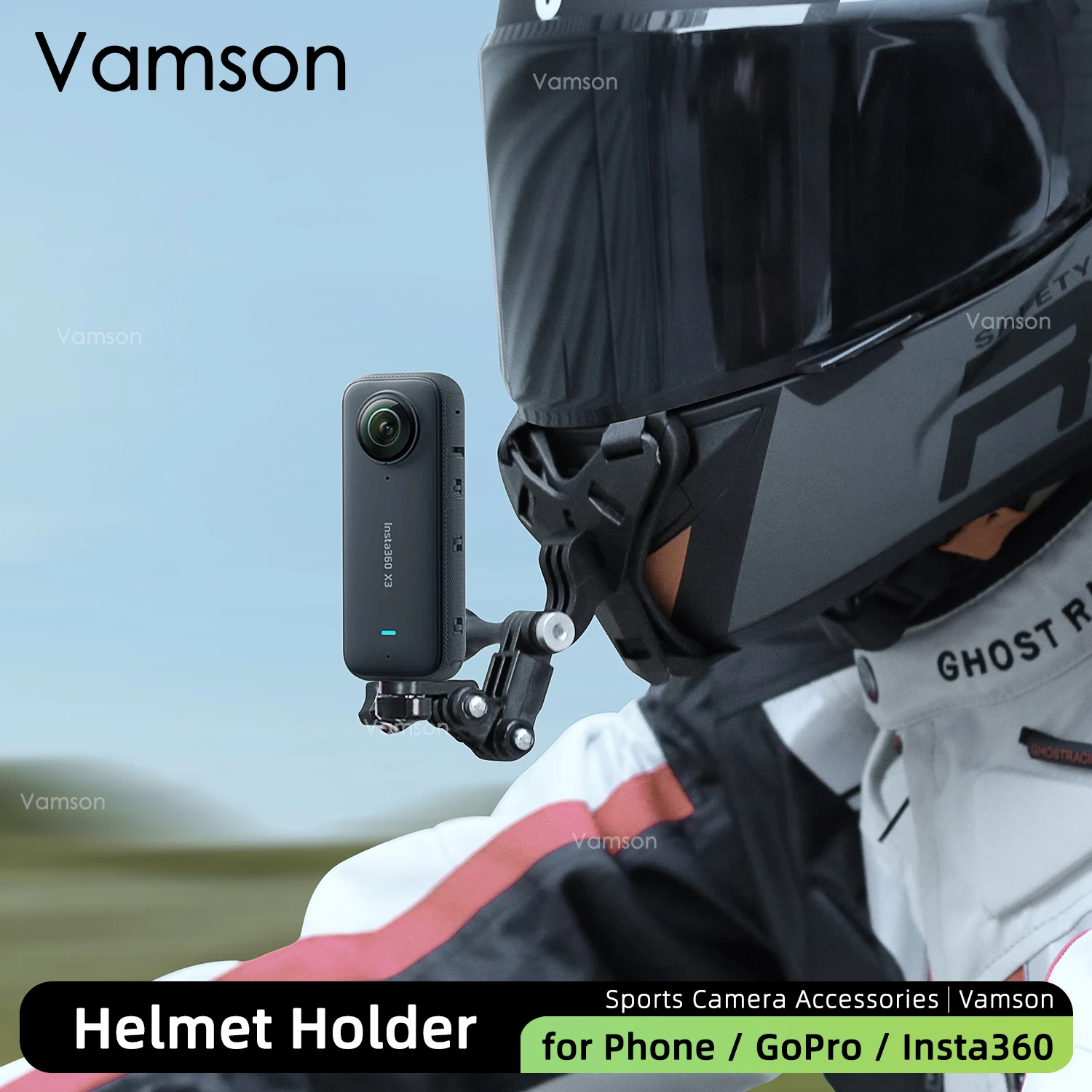 Vamson dla GoPro Hero 12 Akcesoria Pasek do kasku motocyklowego Uchwyt podbródkowy do GoPro Hero 11 10 9 8 7 dla Insta360 X3 One X2