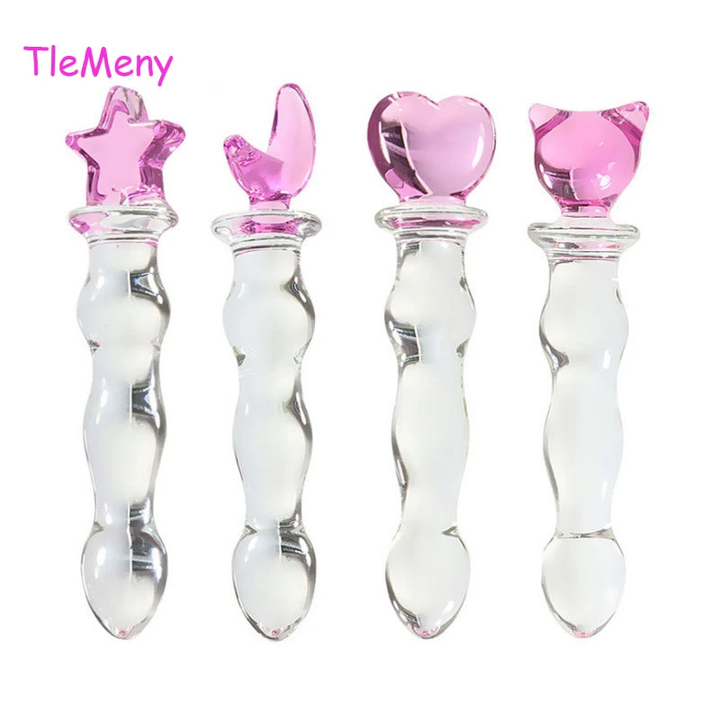 Cute Pink Smooth Crystal Glass Anal Plug Vaginal Anal Beads Dildos Plug Massage Masturbation Adult Sex Toys For WomenMen