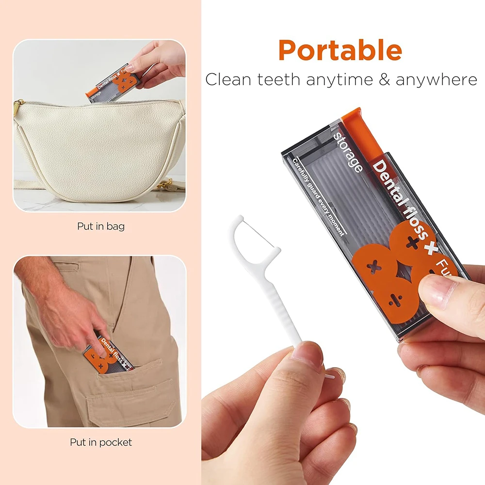 Portable Floss Dispenser Automatic Ejectable Floss Organiser Oral Care Press-on Carry-on Disposable Flossing Sticks Storage Box