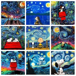 Snoopy Van Gogh Art 5d Diy Full Diamond Mosaic Painting Cute Snoppy Dog Play Music Cross Stitch ricamo Wall Decor