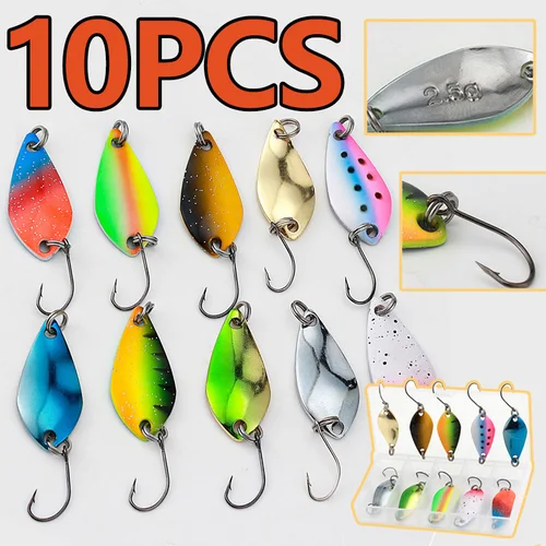 Kit de pesca de Metal de 2,5g/3,5g/5g, plantilla, cuchara, señuelo, juegos de cebo, Spinner duro, cuchara Wobbler, trucha, lubina, accesorios de caja dura para pesca