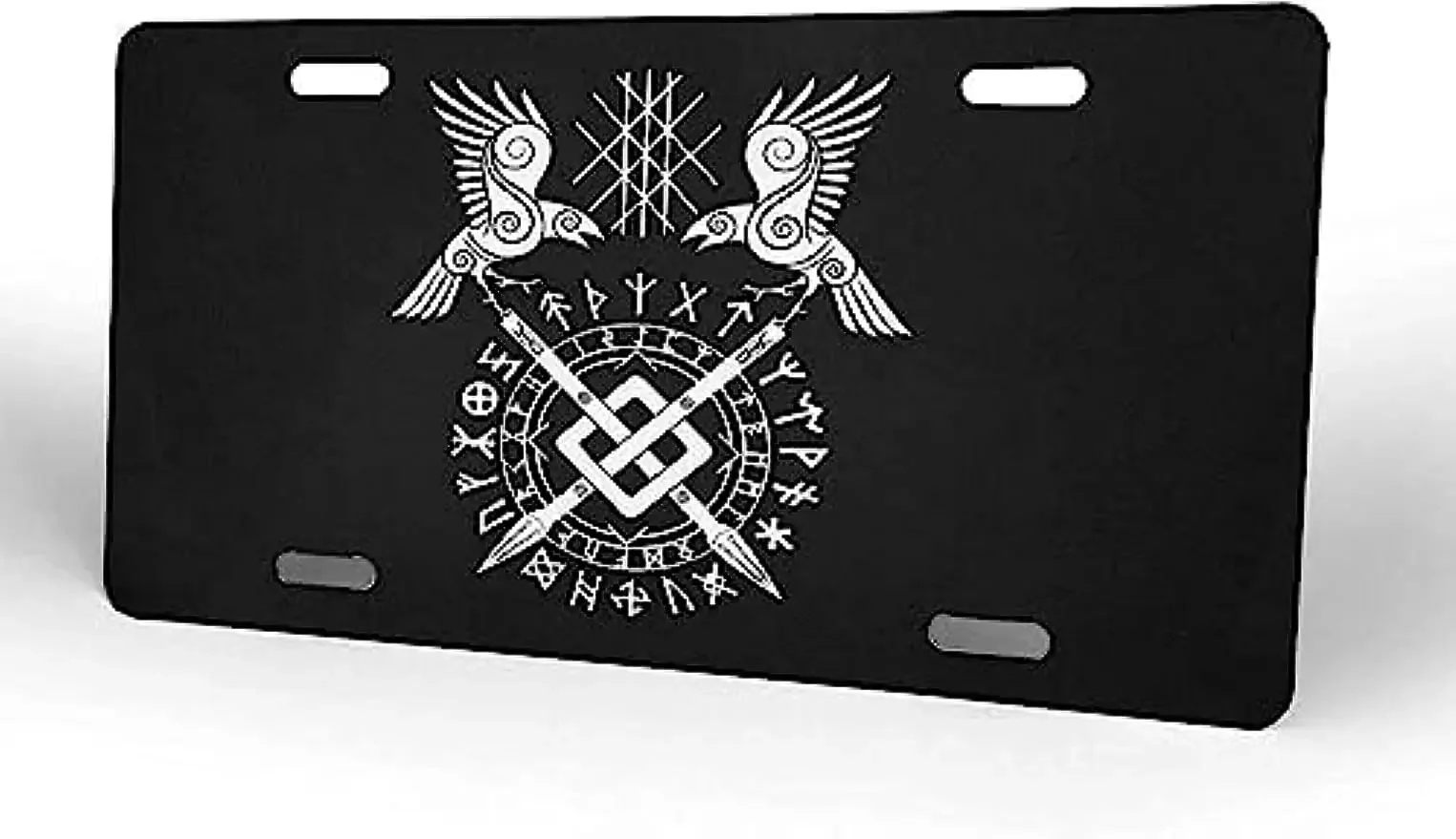 Twin Ravens of Odin Norse Pagan Symbol License Plate Custom Novelty Aluminum License Plate Tag Gift for US 6 x 12 inch 4 Holes