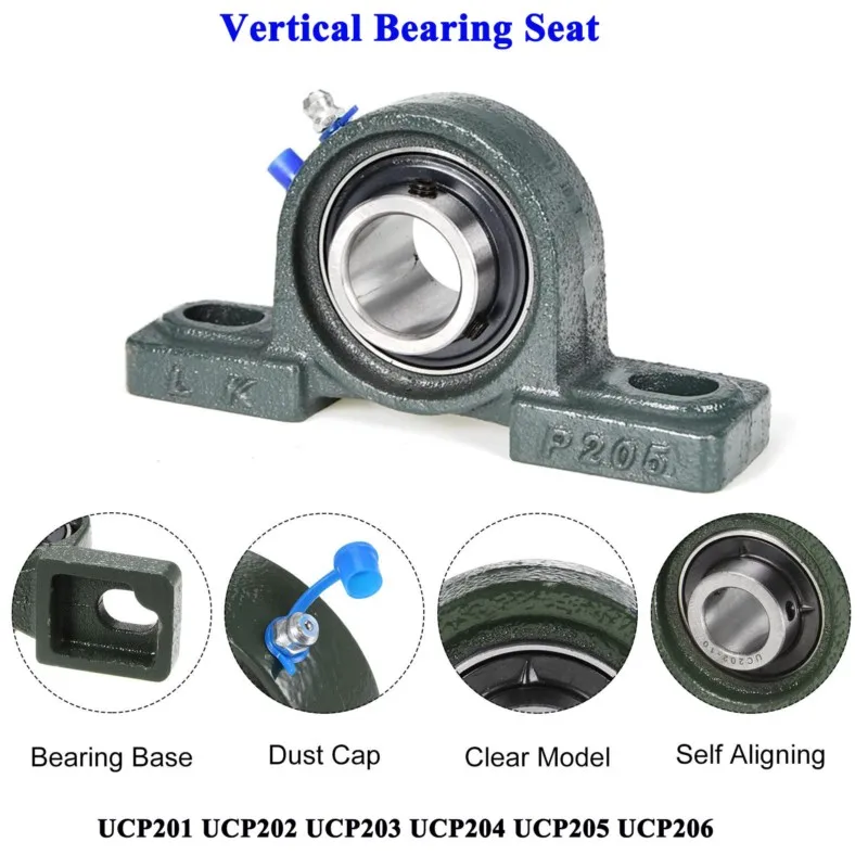 1PC UCP201 UCP202 UCP203 UCP204 UCP205 UCP206 Outer Spherical Bearing Pillow Block with Vertical Seat Bore 12/15/17/20/25/30mm