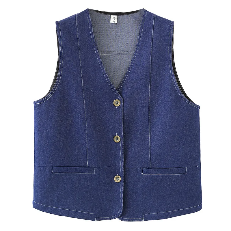 

XXXXL Fashion Plus Size Woman Clothing 2026 Spring Denim Vest With V-neck Cardigan Sleeveless Outwear 670