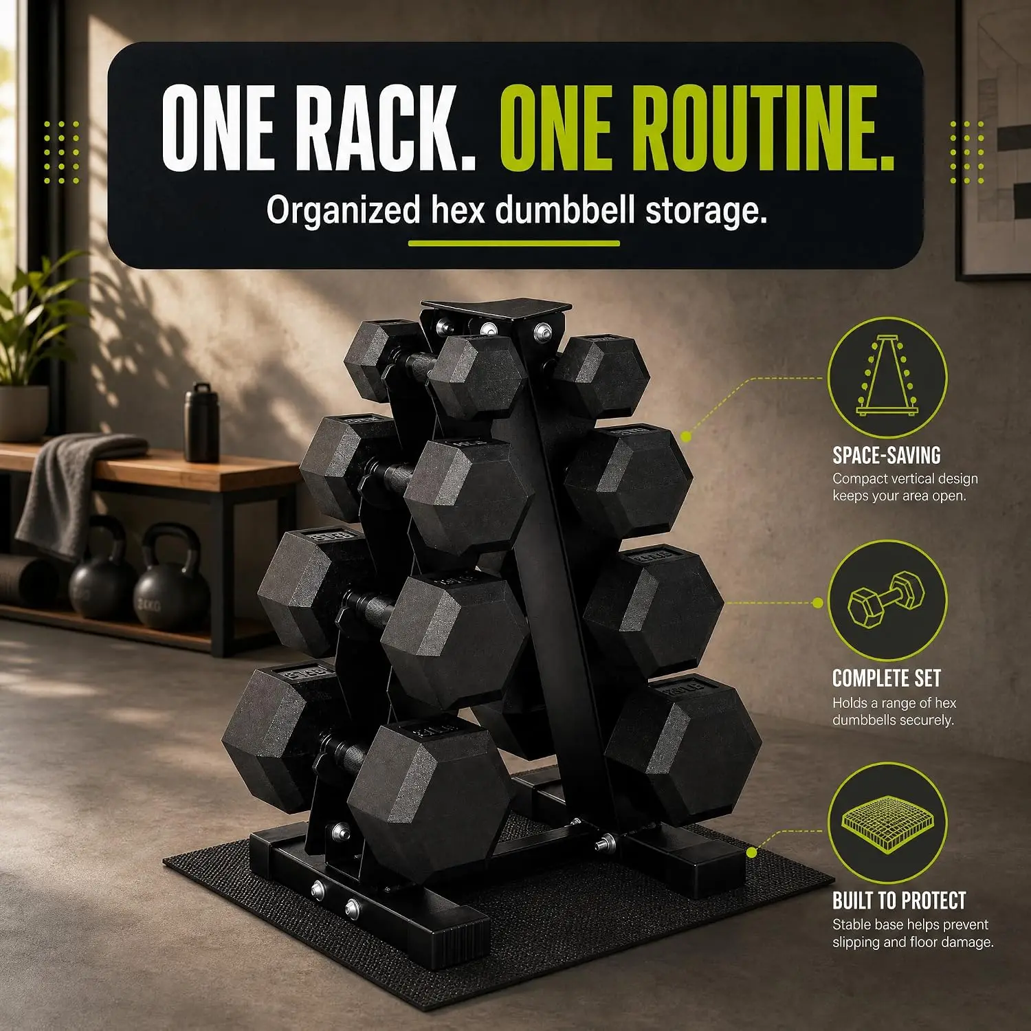 Rubber Coated Hex Dumbbell Weight Set with Rack, Weight Sets for Home Workout 100LB Set, 150LB Set and 200LB Set Options