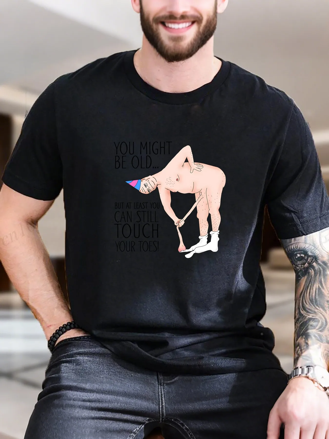 

New Arrival Fashion Men's Printed T-Shirt Pure Cotton Breathable Party Hat Design Comfortable Casual Stylish Top for Birthday