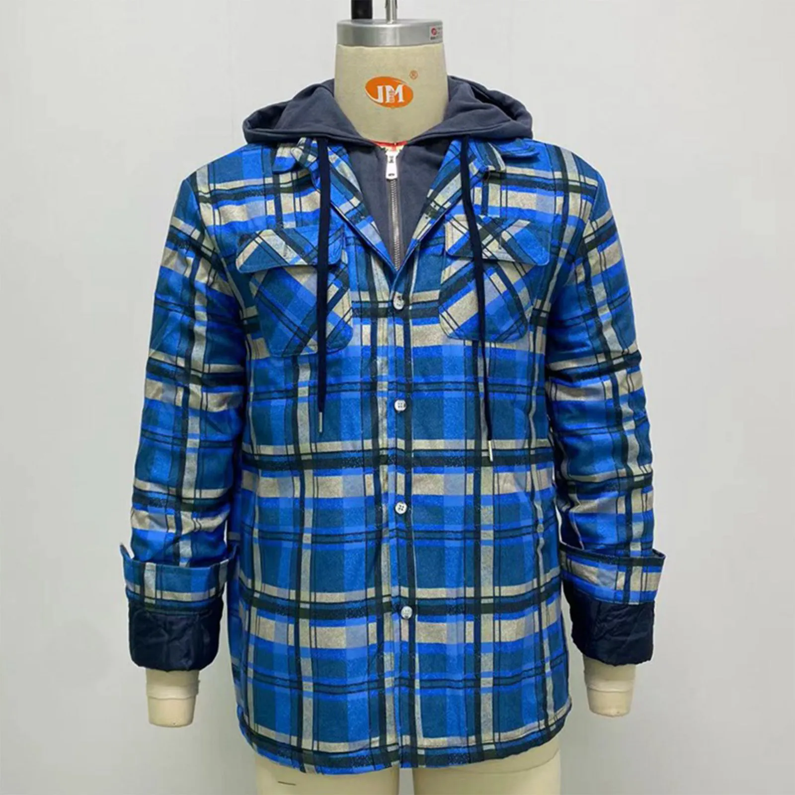 Camisa xadrez acolchoada de botão acolchoado masculina, casaco fino com capuz, manter aquecido, casacos casuais, outono, inverno