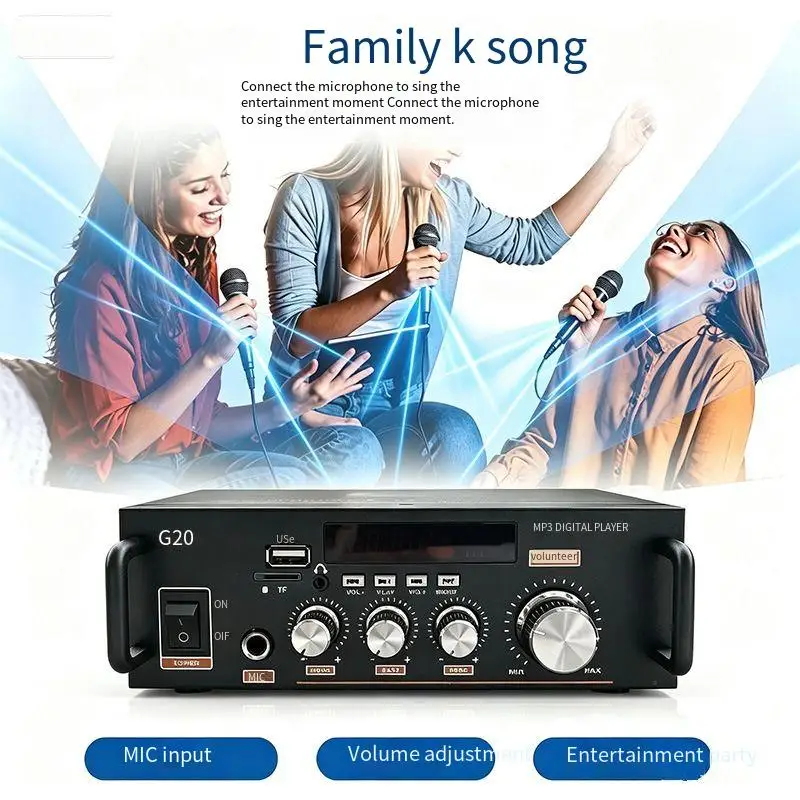 G20 Mini Power Amplifier with Card Slot, USB, Radio, 12V/220V, Bluetooth Mini Amplifier - Cross-border Hot-selling Mini Power Am