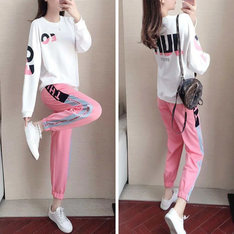 

Women's Spring Autumn Sports Suit 2022 New Fashion Large Korean Casual Long Sleeve Sweater Top And Pants Two Piece Set For Women