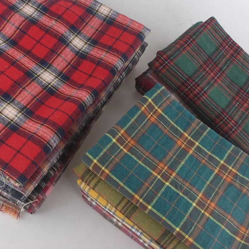 New Polyester Cotton Blended Thickened Brushed Fabric Plaid Shirt Tablecloth Jacket Fabric DIY Apparel Sewing Supplies