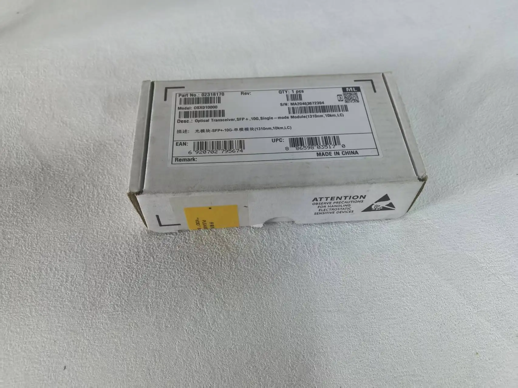 Osx010000 Optischer Transceiver, SFP+, 10 g, Singlemode-Modul (1310 Nm, 10 km, Lc)