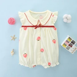 Pure cotton jumpsuit with flying sleeve for newborn baby girl, thin clothes for summer