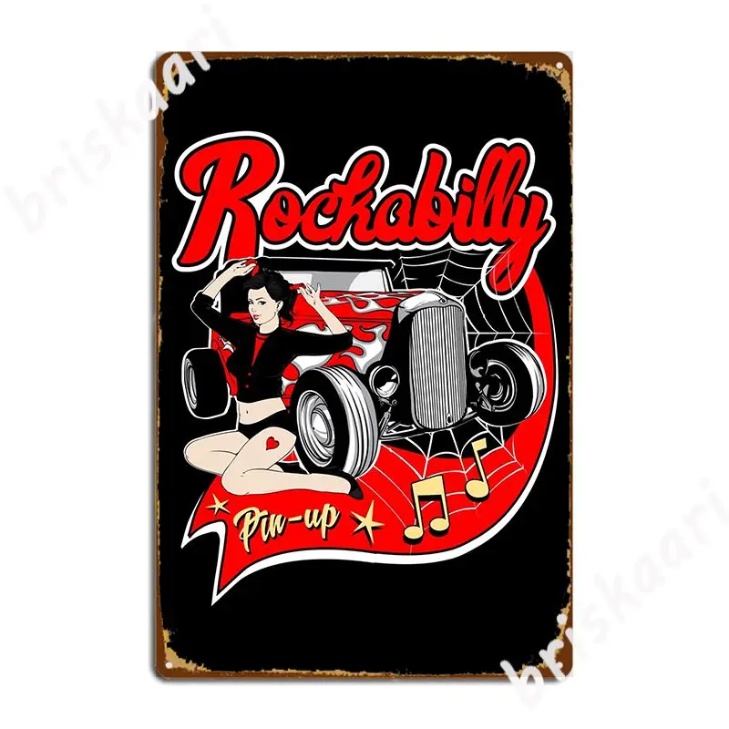 Pin Up Girl Rockabilly Music Hot Rod Sock Hop Rocker Vintage Metal Sign Wall Decor Tin Sign Poster