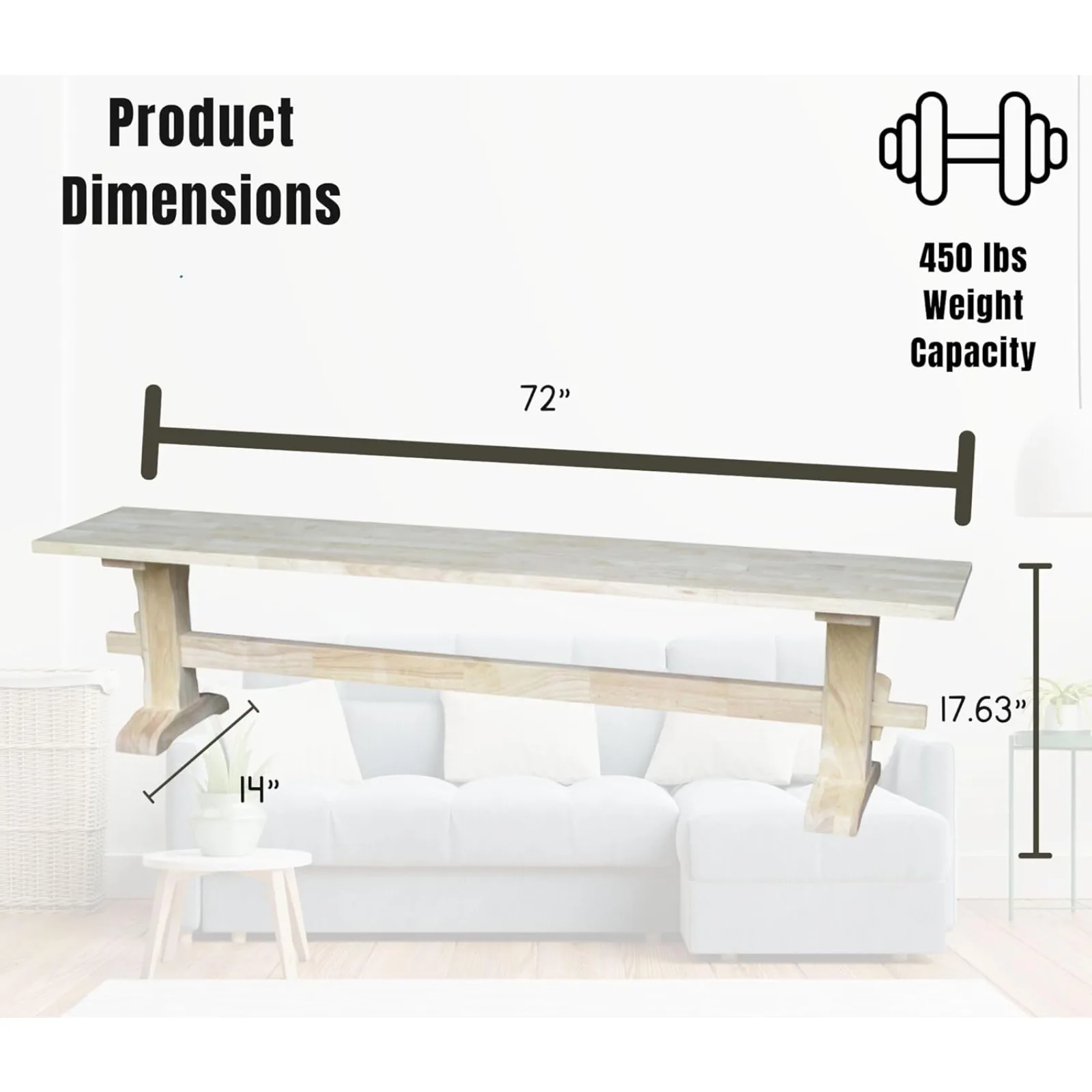 

US International Concepts Unfinished Solid Hardwood Trestle Bench with Butcher Block Surface for Residential Use,