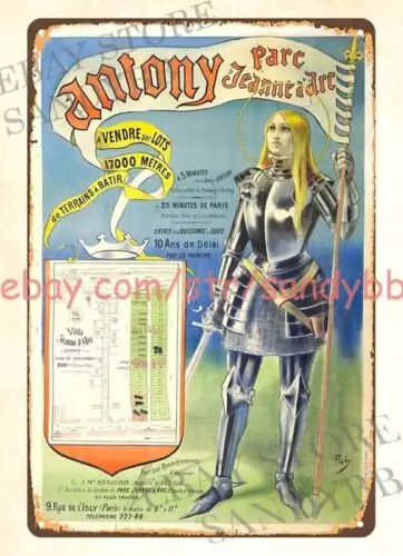 1900 French Antony Parc Jeanne d'Arc metal tin sign full color plaques