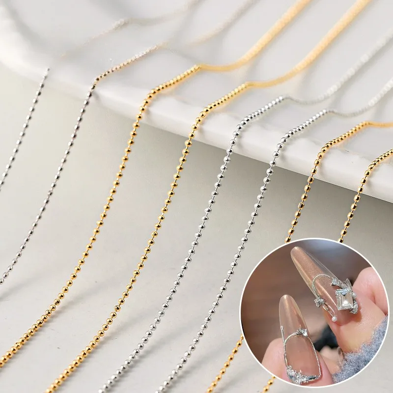 50/100CM 0.8mm Gold Silver Nail Bead Chain Charm Ellipse Stone Nail Art Decorations Giltter Metal Steel Ball Jewelry Accessory