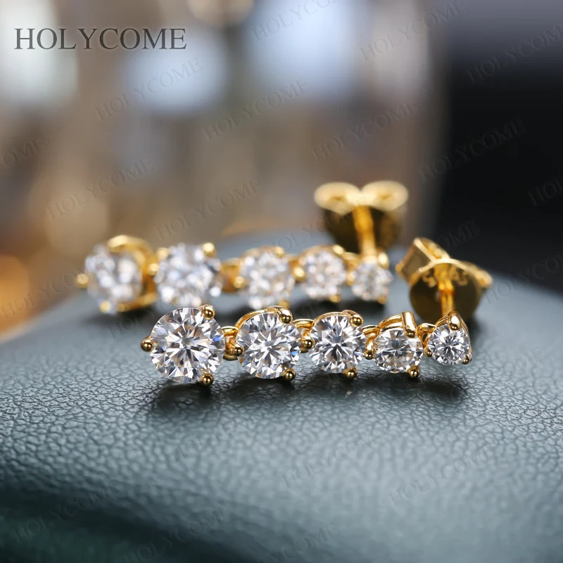 Moissanit-Tropfenohrringe aus 925er Sterlingsilber mit 5 Steinen, linearer runder Schliff, D-Farbe, romantischer Date-Schmuck, feiner Schmuck, GRA-zertifiziert – Detail 6