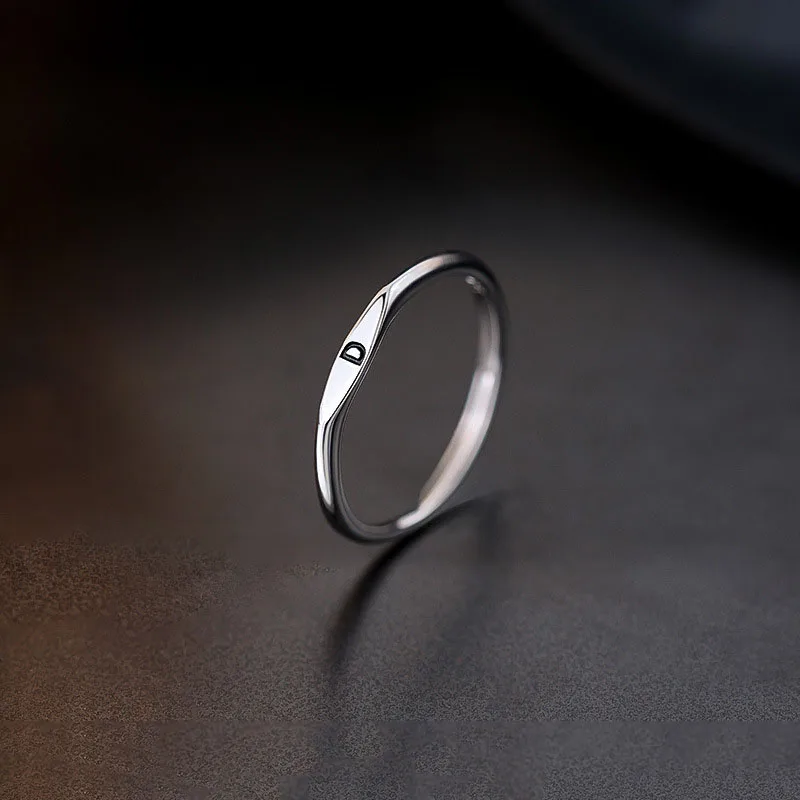 Women's 925 Sterling Silver Letter Ring Charm, Simple Style Gift
