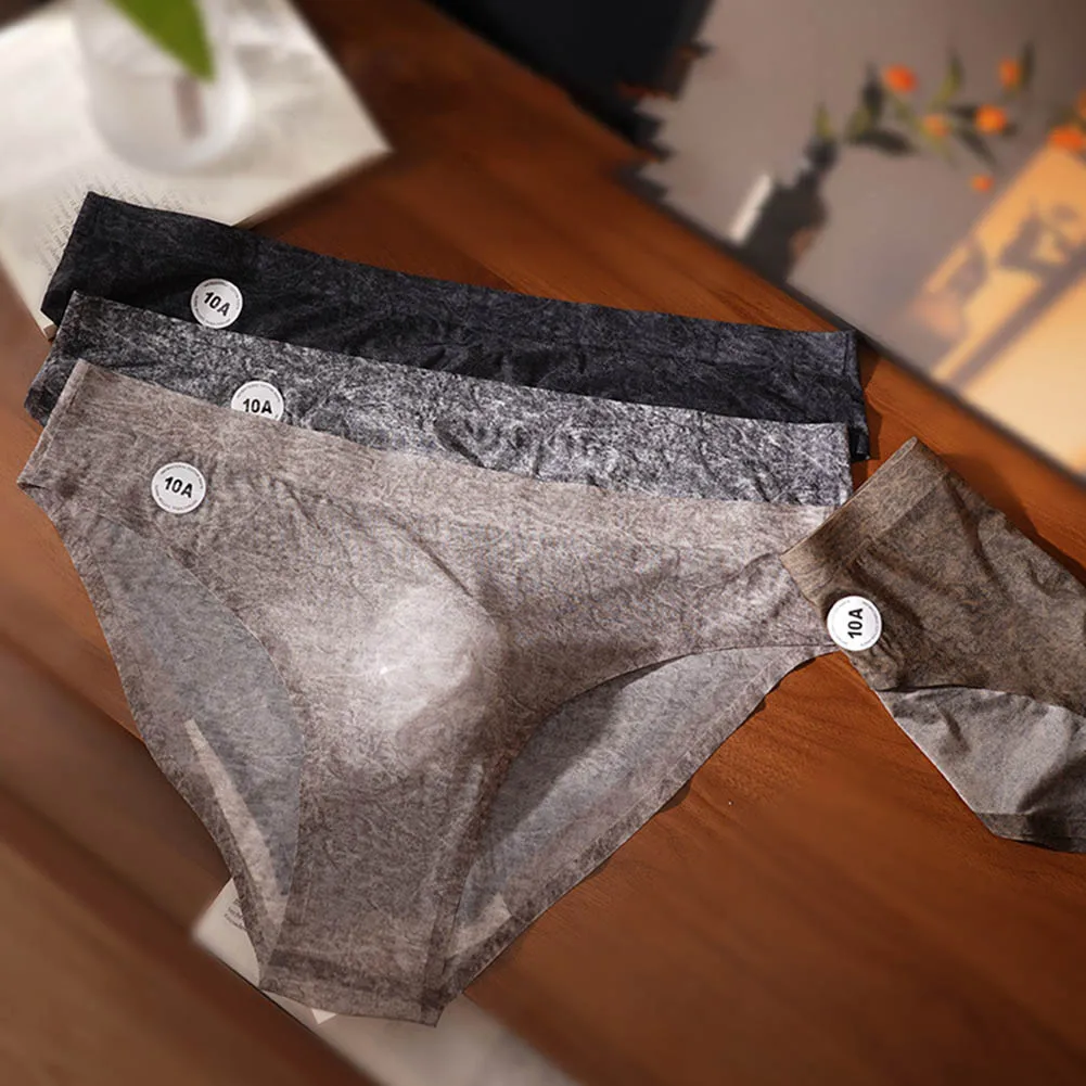 

Men Ice Silk Briefs Underwear Seamless Tie-dye Briefs 3D BulgePouch Translucent Panties Underwear Underpant