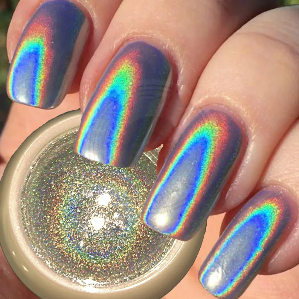 1Jar Rainbow Shiny Laser Holographic Nail Powder Ultra Fine Mirror Nail Rubbing Dust Dazzling Glitter Pigment Nail Chrome Powder